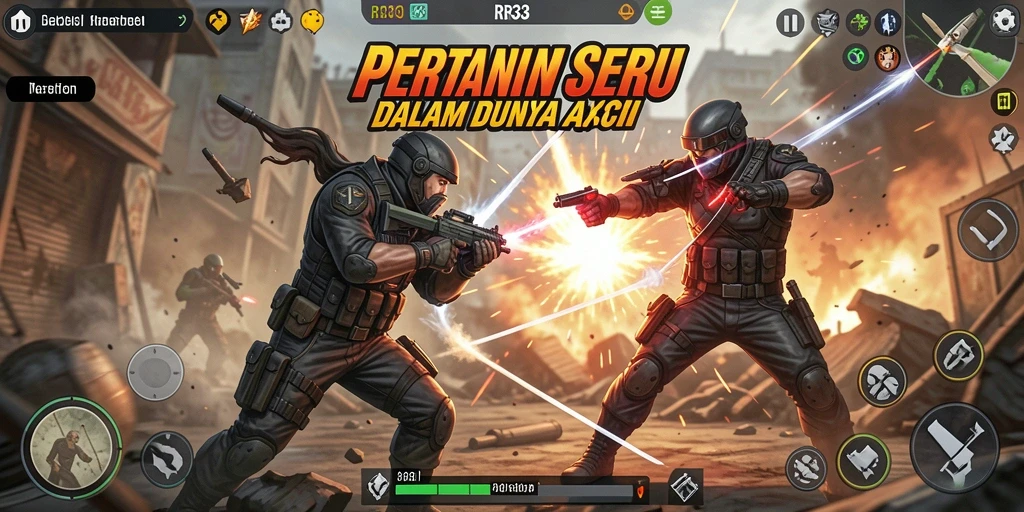 Screenshot dari gameplay aksi intens dalam RR33.